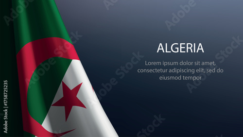 Algeria flag with emblem on dark gradient background