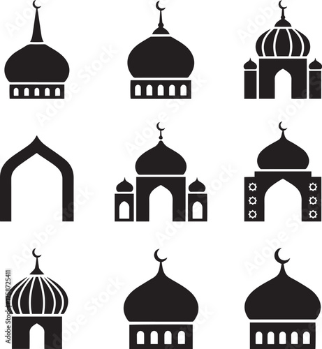 Islamic Architecture and Mosque Silhouette Collection - Vector Masjid Dome Icons