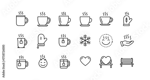 Minimalist coffee and winter icons collection for cozy seasonal designs
