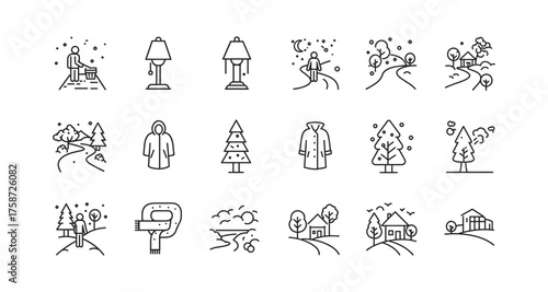 Minimalist winter and autumn icons set for seasonal design projects