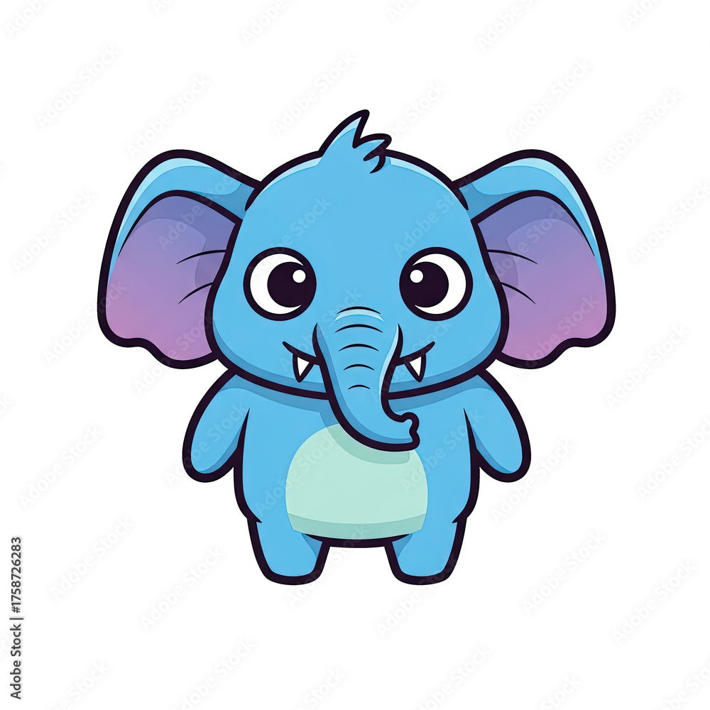 Fototapeta premium Cute blue elephant character with large ears and friendly expression 