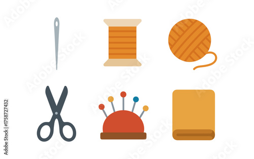 Sewing and crafting tools flat design icons set