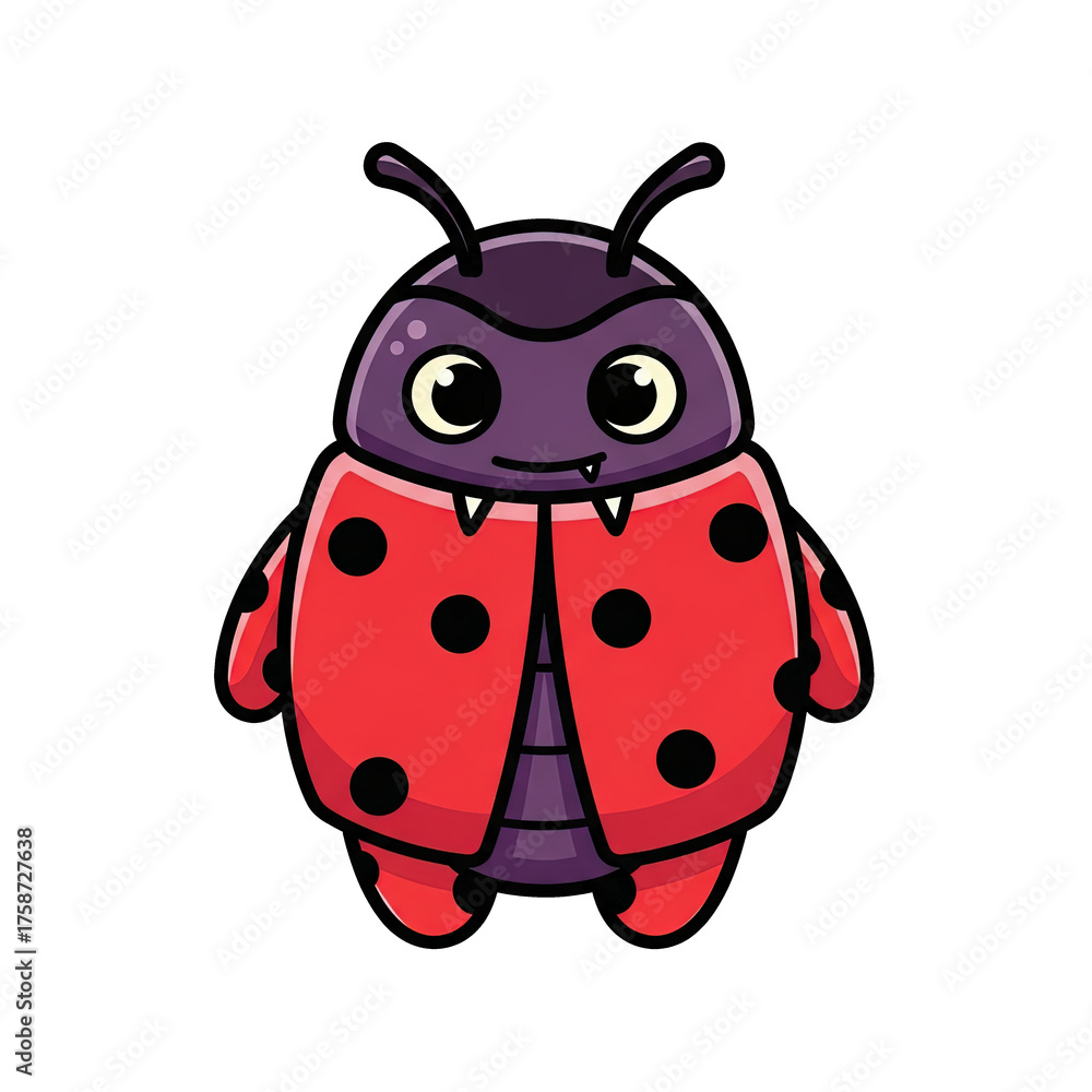 Obraz premium Cute cartoon ladybug character with a playful expression and big eyes — Concept of Assets, characters for games, cute monsters on a transparent background 