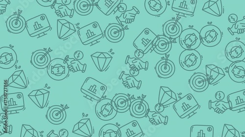 Suitable for business presentations, web design, marketing materials. Features geometric design with symbols representing collaboration and technology.