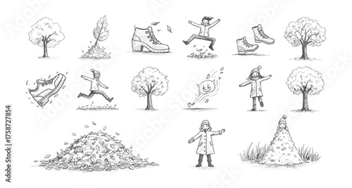 Autumn joy: people and nature in harmony with falling leaves