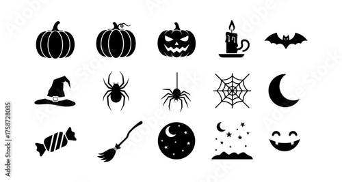 Halloween silhouettes: pumpkins, spiders, and spooky symbols collection