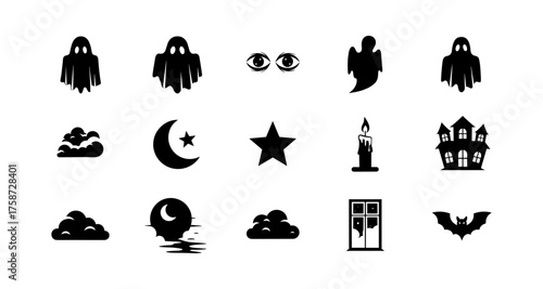 Spooky halloween silhouettes featuring ghosts, haunted houses, and eerie symbols