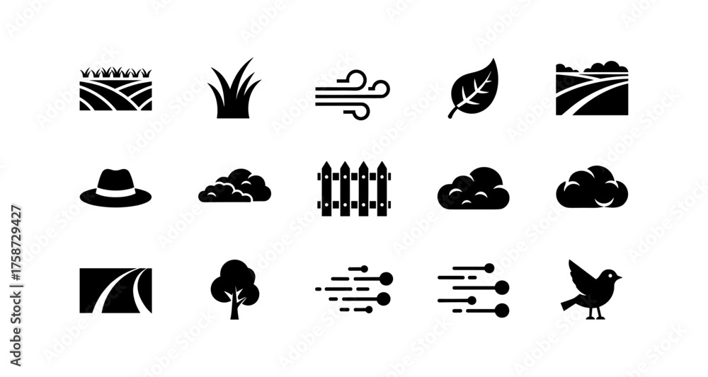Fototapeta premium Minimalist nature and weather icons in black silhouette style