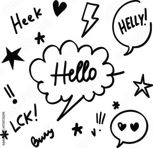 Chaotic hand drawn doodle collage silhouette isolated on white background