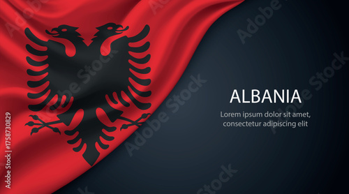 Albania national flag with smooth fabric texture background