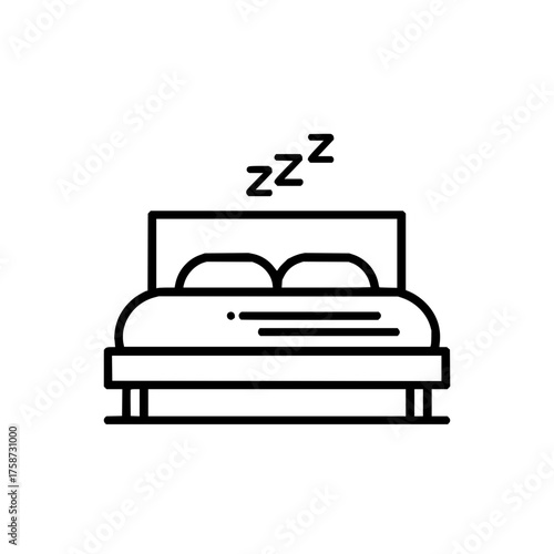 Illustration of a bed with two pillows and zzz symbols indicating sleep in a simple line art style