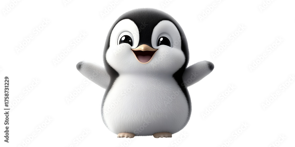 Obraz premium Cute cartoon penguin character with fuzzy texture and wide smile Animal