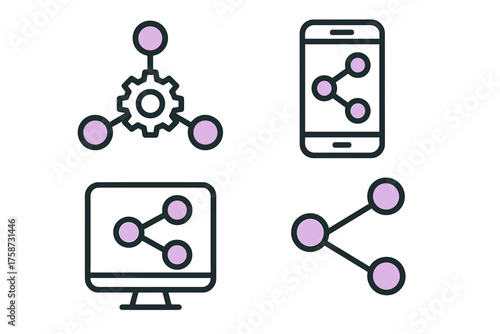Linear icons for digital connection and sharing across devices