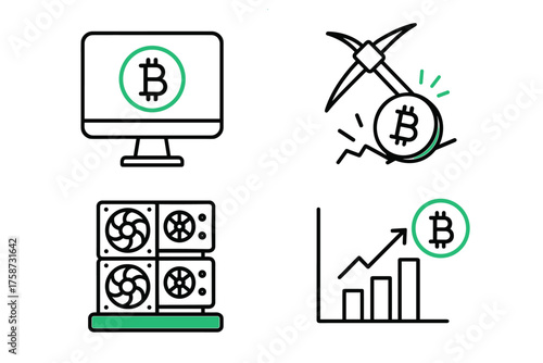 Cryptocurrency mining and growth: digital currency icons for blockchain technology