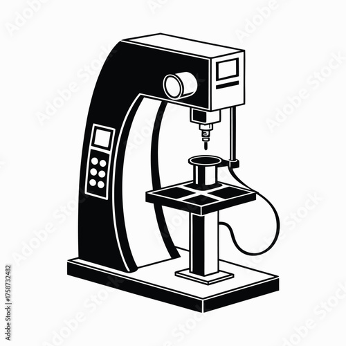 Hardness Testing Machine Silhouette – Rockwell Tester with Indenter and Specimen Platform