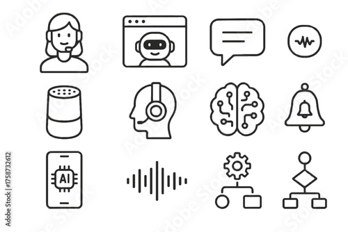 Modern ai icons icon task workflow speaker speech chatbot smart command vector