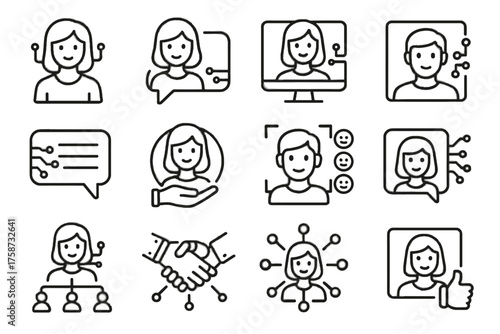 Emotion friend communication chat handshake grid vector icon ai social connection