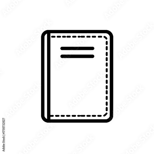 Illustration of a closed notebook with rounded corners and a dashed line border with two lines on top