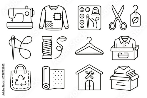 Box hanger machine icons upcycled repair vector clothing icon thread spool scissors