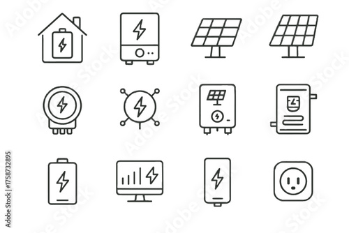 Energy home meter icon app power thermal hub storage vector panel