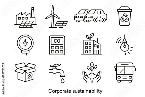 Icon turbine planting sustainability vector recycling corporate eco solar electric office icons