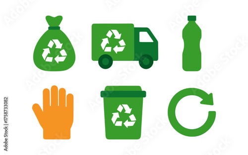 Eco-friendly icons for recycling and waste management awareness