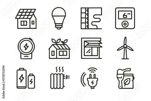 Led thermostat icons vector light heater shading icon meter energy plug grid