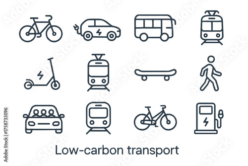Carbon icon skateboard metro low tram train scooter carpool car transport vector