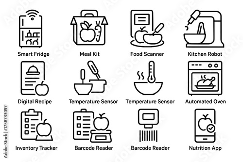 Tracker meal scale temperature delivery icon tech recipe vector icons app food