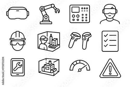 Tracker icons control robotic panel avatar vr tablet hand training icon vector
