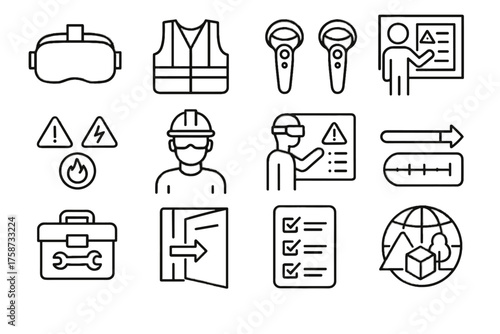 Vr emergency environment avatar icon vector tracker icons safety toolbox headset workplace