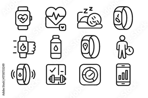 Icon step smart icons alert counter hydration heart vibration tracker fitness vector