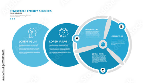 Renewable energy sources infographic template, wind turbine diagram