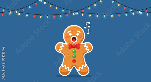 Singing Gingerbread Man with Red Bowtie and Buttons.