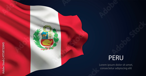 Peru national flag with elegant folds on dark background