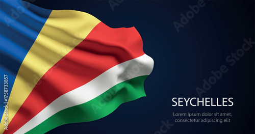 Seychelles national flag with elegant folds on dark background