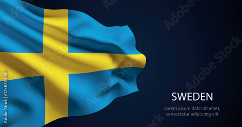 Sweden national flag with elegant folds on dark background