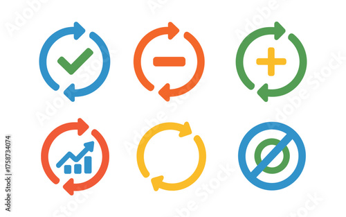 Colorful circular arrow icon set for data and navigation