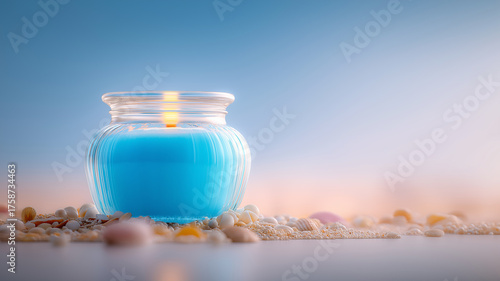Fluted Jar Pastel Blue Wax, Cotton Wick, Seashell Cove Display