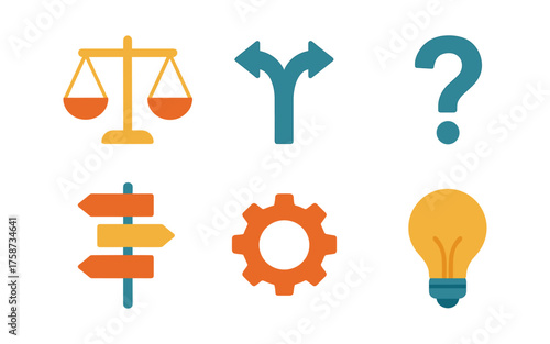 Colorful icons representing decision making and problem solving in flat design
