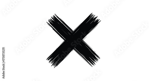 A bold black x mark created with rough brushstroke textures