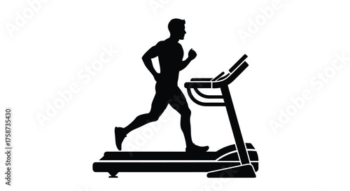 Silhouette of a man running on a treadmill indoors