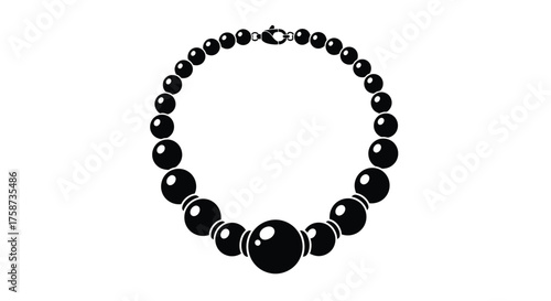 Photos A simple black and white illustration of a circular pearl necklace