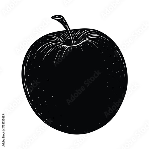 Apple Silhouette Illustration – Hand-Drawn Fruit with Stem and Textured Detail