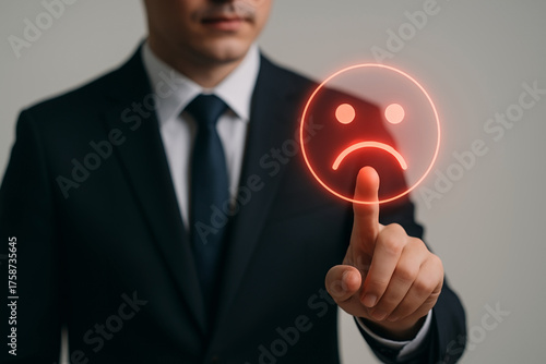 Wallpaper Mural Male executive pressing digital sad face feedback icon representing customer service review dissatisfaction concept Torontodigital.ca