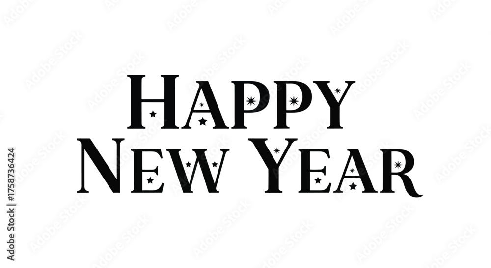 Fototapeta premium Happy new year typographic design with decorative elements and bold lettering