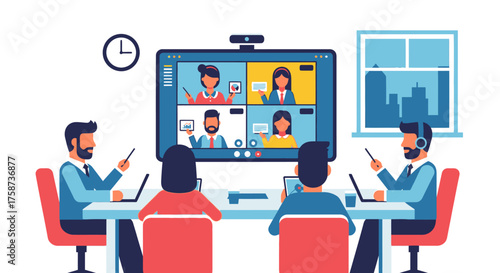 Group Video Conference Meeting with Participants and Screen.