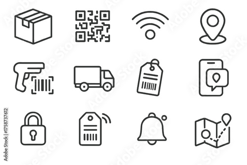 Icons icon map qr vector parcel connected signal app barcode truck scanner