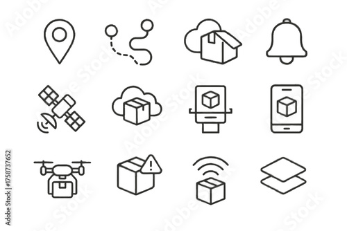 Vector scanner icons interface app icon parcel layer storage digital barcode map