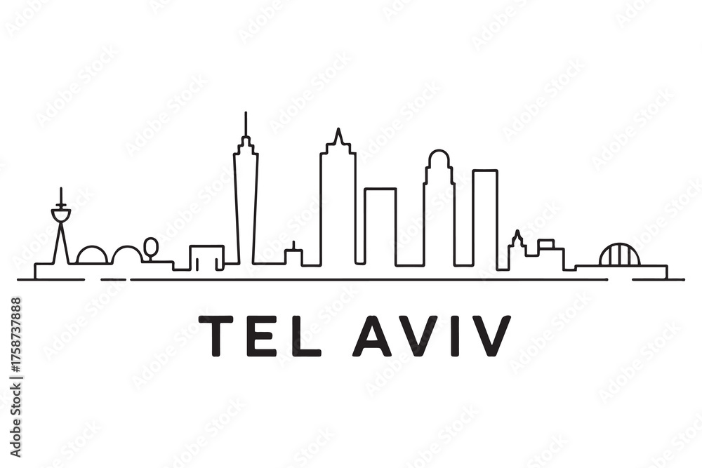 Fototapeta premium Tel Aviv Line Art skyline silhouette. Black Tel Aviv city design. with white background